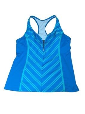 Beach House Blue Stripe Racerback Athletic Tank with Zip Front, 12